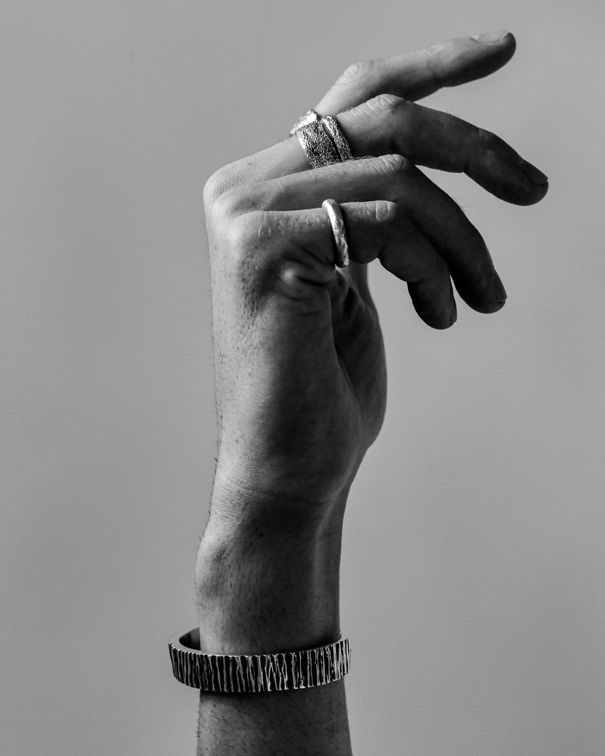 Otis Cuff handcrafted from solid 925 sterling silver featuring an organic textured finish.